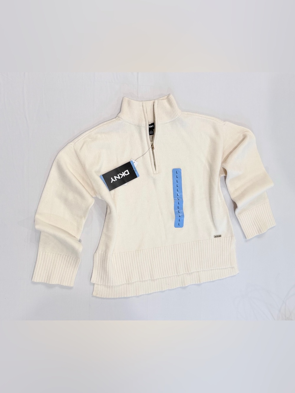 DKNY Cream Half-Zip Cowl-Neck Sweater